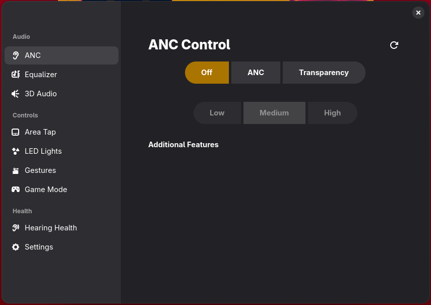 ANC control screen
