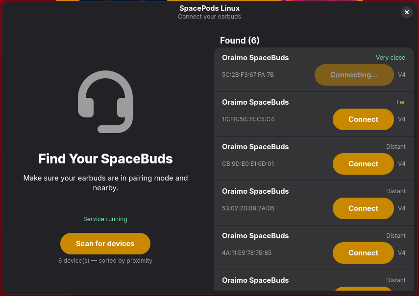 Pairing screen